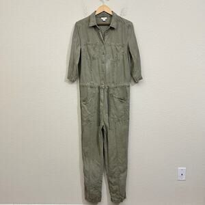 SUNDANCE Wayside Jumpsuit Olive Green Roll Tab Sleeve Utility Work
